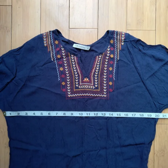 LC Waikiki Casual Embroidered Navy Boho Slit 3/4 Sleeves Blouse Women's Size M - Picture 12 of 15